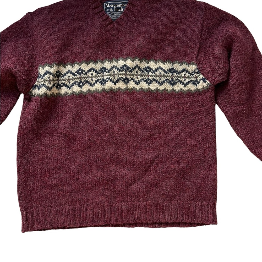 Abercrombie & Fitch Sweater Men's L 100 wool Nordic Red Crew neck Excellent✅ - Picture 4 of 5